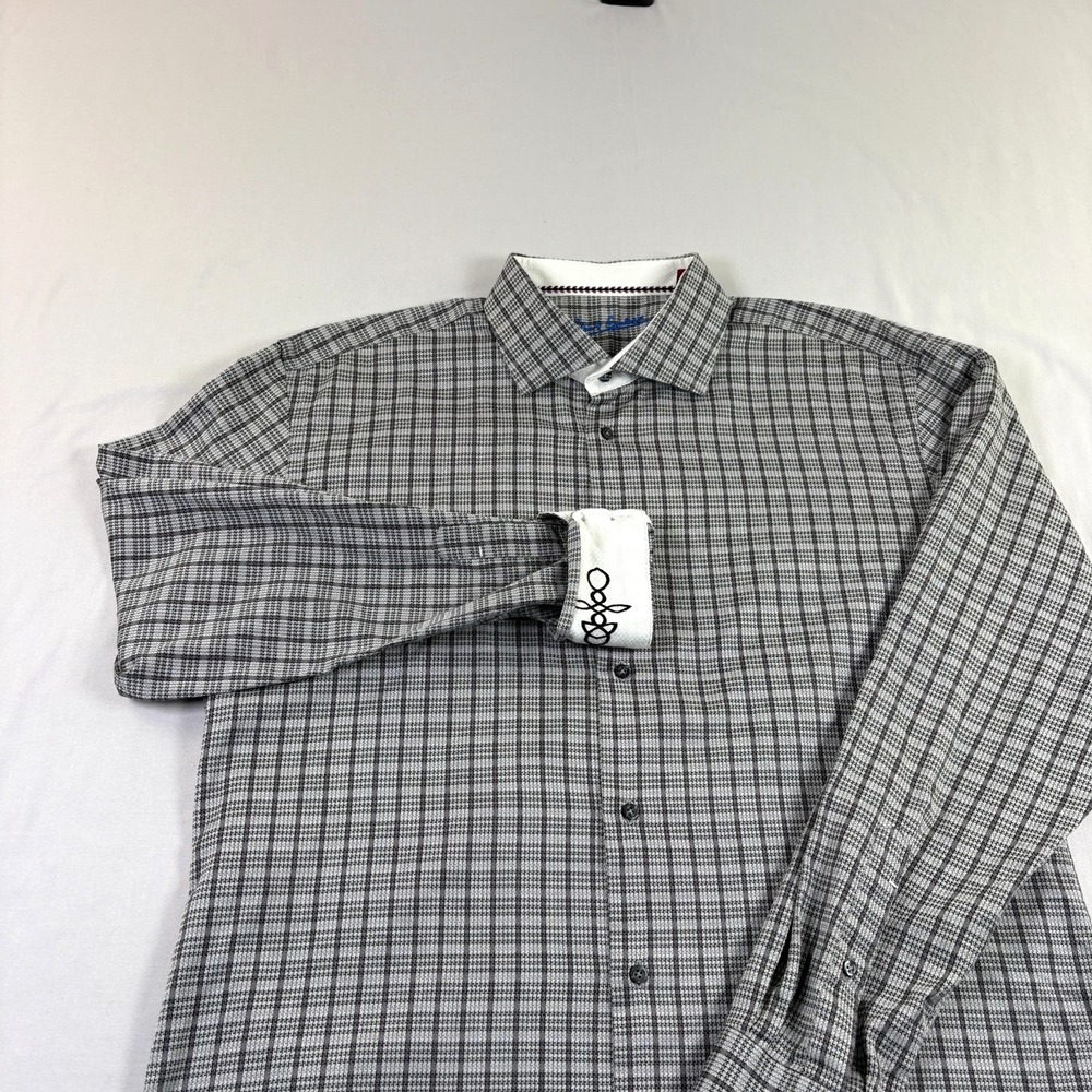 Robert Graham Shirt Mens XL Gray Plaid Button Up Flip Cuff Long Sleeve